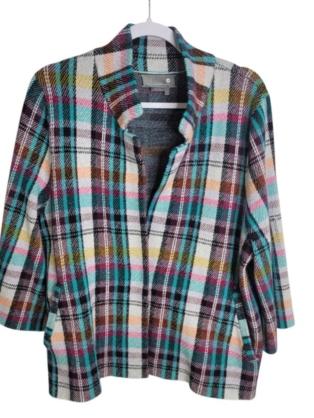 ANTHROPOLOGIE Rosetta Crop Plaid Knit Jacket Size XL Preppy Career Business - Picture 2 of 8